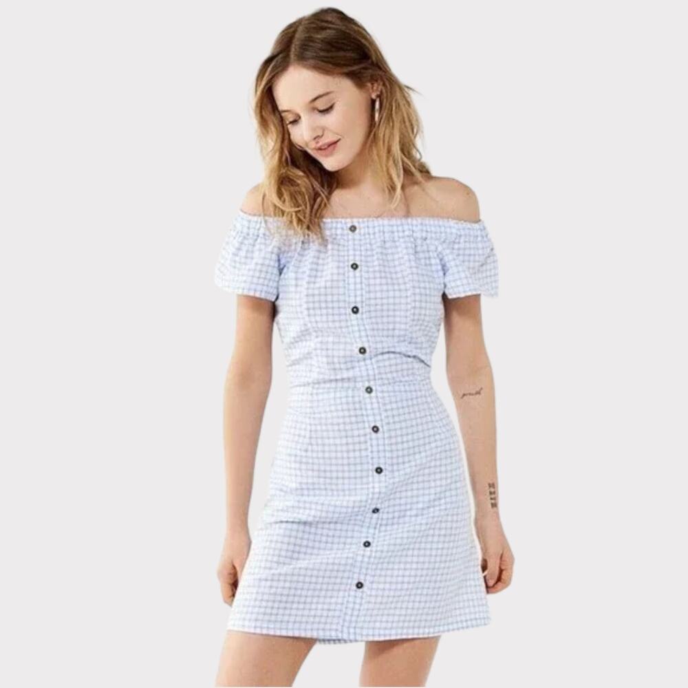 Cleobella Lou Lou Blue Gingham Open Back Mini Dress Size Large